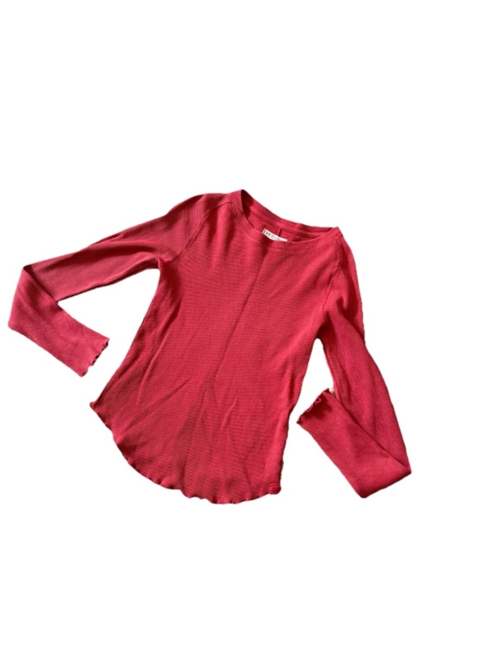 We The Free Free People Easy Does It Red Waffle Knit Thermal Long Sleeve Top
